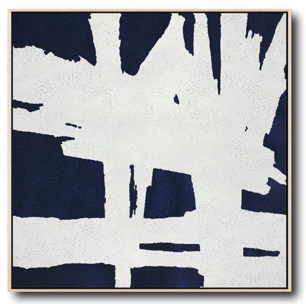 Large Abstract Painting On Canvas,Hand Painted Navy Minimalist Painting On Canvas,Contemporary Canvas Paintings