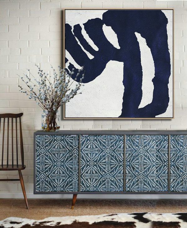 Extra Large Painting,Hand Painted Navy Minimalist Painting On Canvas,Abstract Artwork Online - Image 2