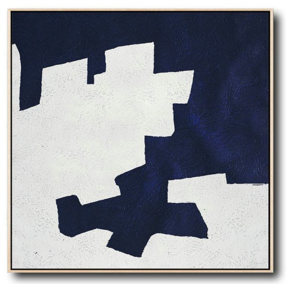 Large Abstract Painting Canvas Art,Hand Painted Navy Minimalist Painting On Canvas,Abstract Paintings On Sale