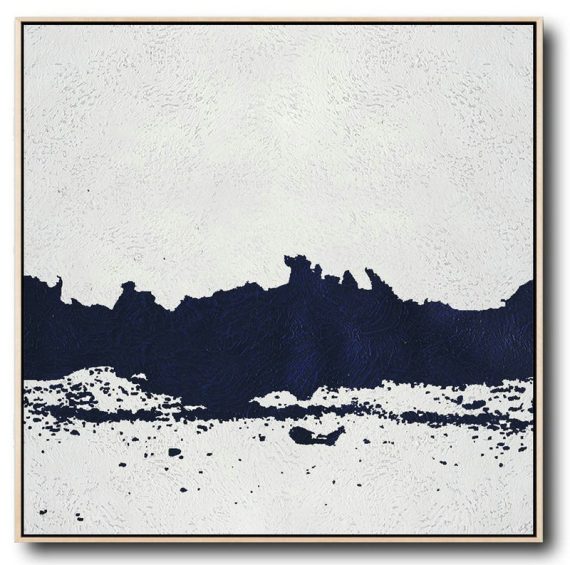 Large Abstract Art Handmade Oil Painting,Hand Painted Navy Minimalist Painting On Canvas,Modern Art Abstract Painting