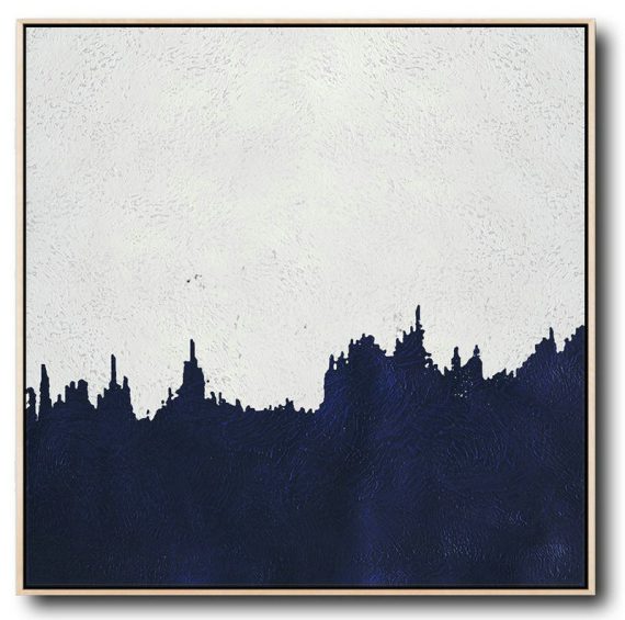 Handmade Large Contemporary Art,Hand Painted Navy Minimalist Painting On Canvas,Abstract Art Decor Large Canvas Painting