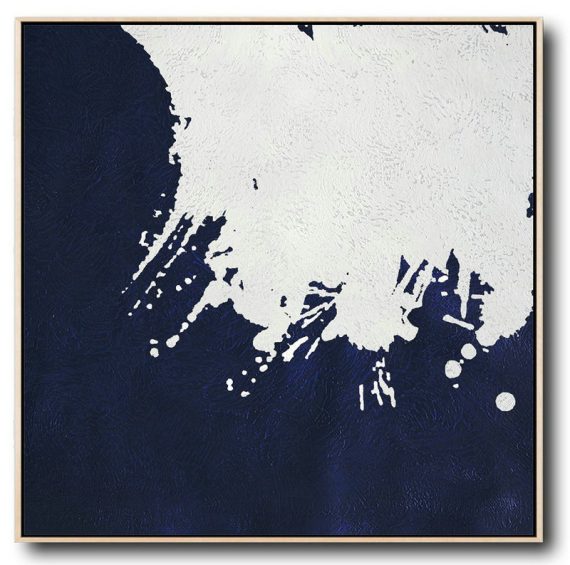 Handmade Painting Large Abstract Art,Hand Painted Navy Minimalist Painting On Canvas,Acrylic Painting Wall Art