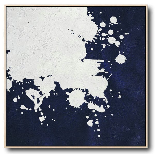 Large Modern Abstract Painting,Hand Painted Navy Minimalist Painting On Canvas,Hand Made Original Art