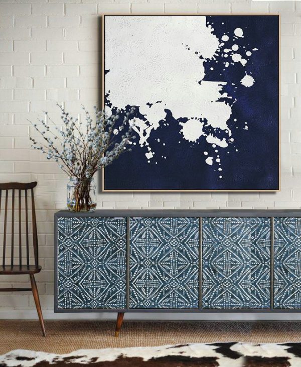 Large Modern Abstract Painting,Hand Painted Navy Minimalist Painting On Canvas,Hand Made Original Art - Image 2