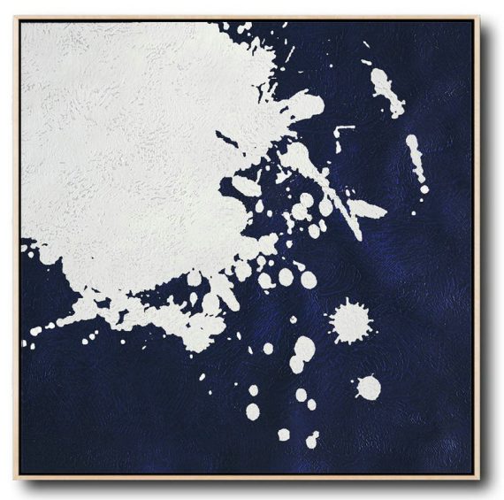 Huge Abstract Painting On Canvas,Hand Painted Navy Minimalist Painting On Canvas,Hand Painted Abstract Art