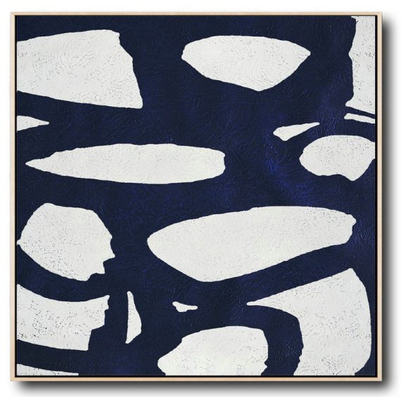 Large Abstract Painting On Canvas,Hand Painted Navy Minimalist Painting On Canvas,Hand Made Original Art