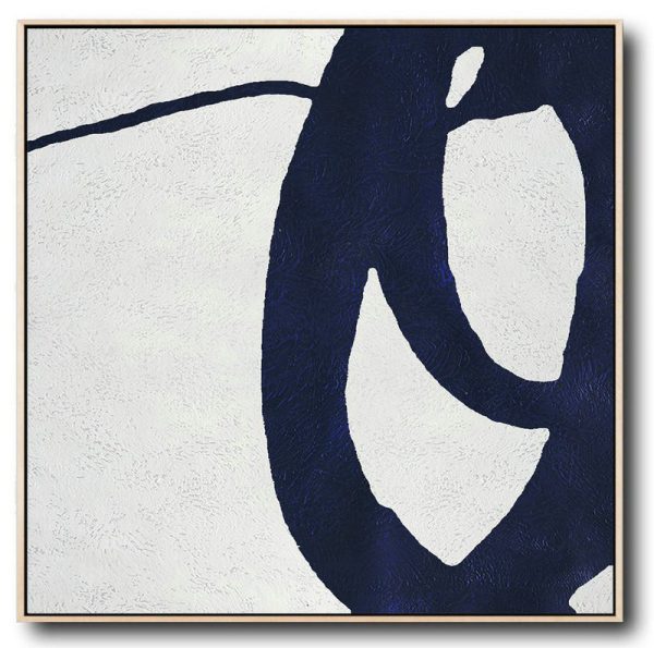 Large Abstract Painting Canvas Art,Hand Painted Navy Minimalist Painting On Canvas,Original Abstract Painting Canvas Art