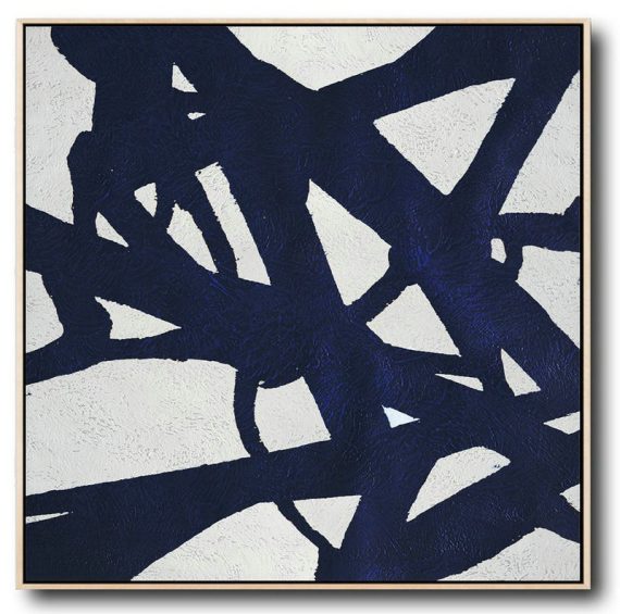 Handmade Large Contemporary Art,Hand Painted Navy Minimalist Painting On Canvas,Large Abstract Art Handmade Acrylic Painting