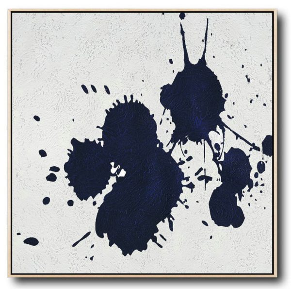 Extra Large Canvas Art,Hand Painted Navy Minimalist Painting On Canvas,Acrylic Painting Large Wall Art