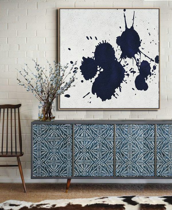Extra Large Canvas Art,Hand Painted Navy Minimalist Painting On Canvas,Acrylic Painting Large Wall Art - Image 3