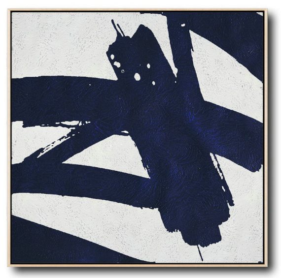 Handmade Large Painting,Hand Painted Navy Minimalist Painting On Canvas,Large Canvas Wall Art For Sale