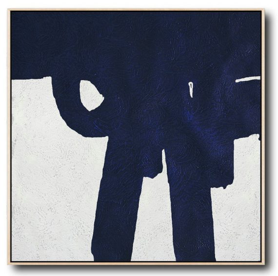 Original Abstract Painting Extra Large Canvas Art,Hand Painted Navy Minimalist Painting On Canvas,Large Wall Canvas