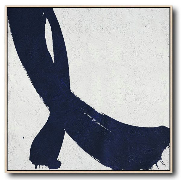 Large Abstract Painting,Hand Painted Navy Minimalist Painting On Canvas,Big Art Canvas