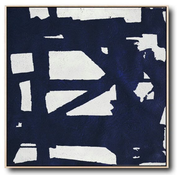 Handmade Large Contemporary Art,Hand Painted Navy Minimalist Painting On Canvas,Large Contemporary Painting