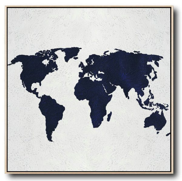 Large Modern Abstract Painting,Hand Painted Navy Minimalist Painting On Canvas,Living Room Wall Art