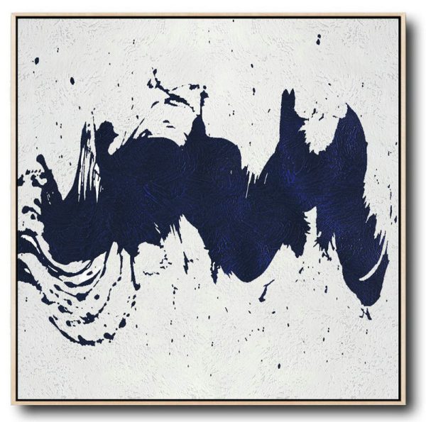 Original Painting Hand Made Large Abstract Art,Hand Painted Navy Minimalist Painting On Canvas,Hand Painted Original Art
