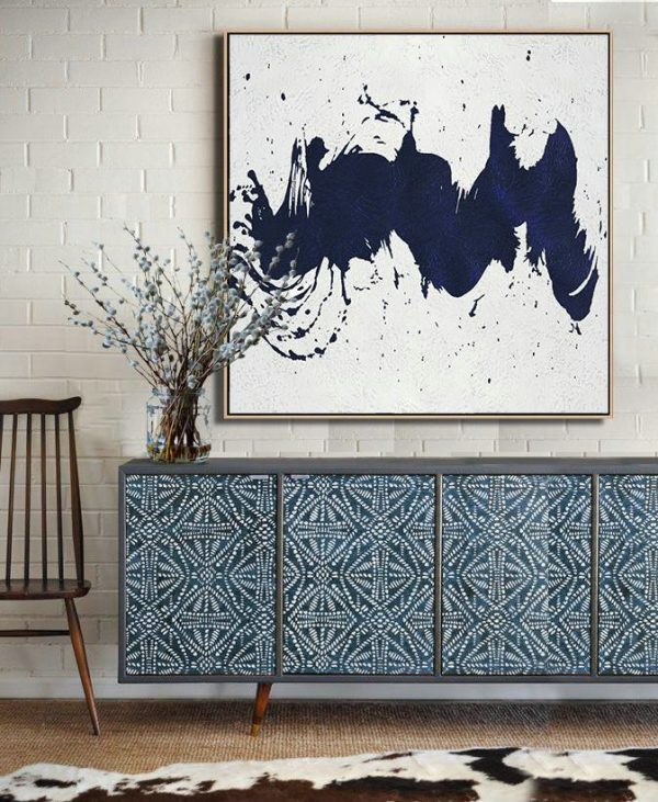 Original Painting Hand Made Large Abstract Art,Hand Painted Navy Minimalist Painting On Canvas,Hand Painted Original Art - Image 3
