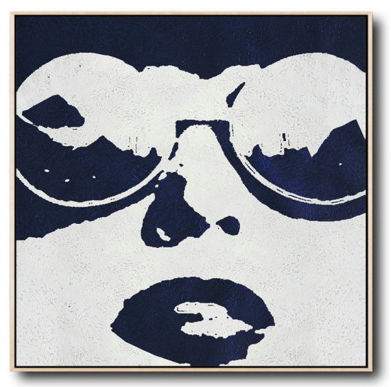 Handmade Large Contemporary Art,Hand Painted Navy Minimalist Painting On Canvas,Modern Canvas Art