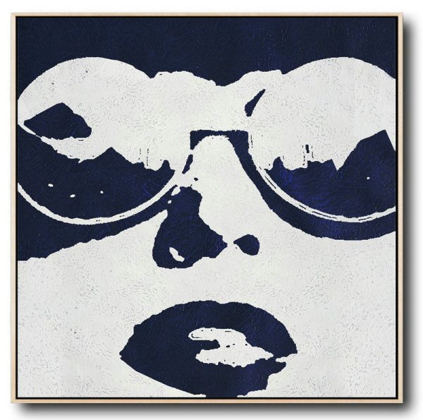 Handmade Large Contemporary Art,Hand Painted Navy Minimalist Painting On Canvas,Modern Canvas Art