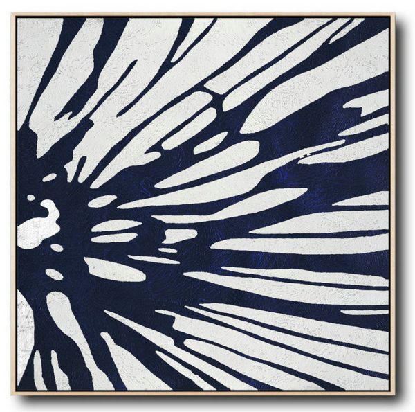 Abstract Painting Extra Large Canvas Art,Hand Painted Navy Minimalist Painting On Canvas,Unique Canvas Art