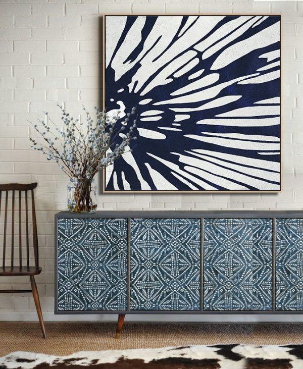 Abstract Painting Extra Large Canvas Art,Hand Painted Navy Minimalist Painting On Canvas,Unique Canvas Art - Image 4