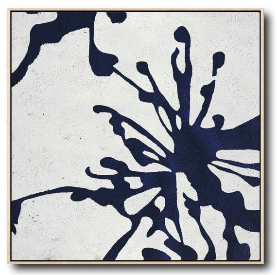 Original Abstract Painting Canvas Art,Hand Painted Navy Minimalist Painting On Canvas,Pop Art Canvas