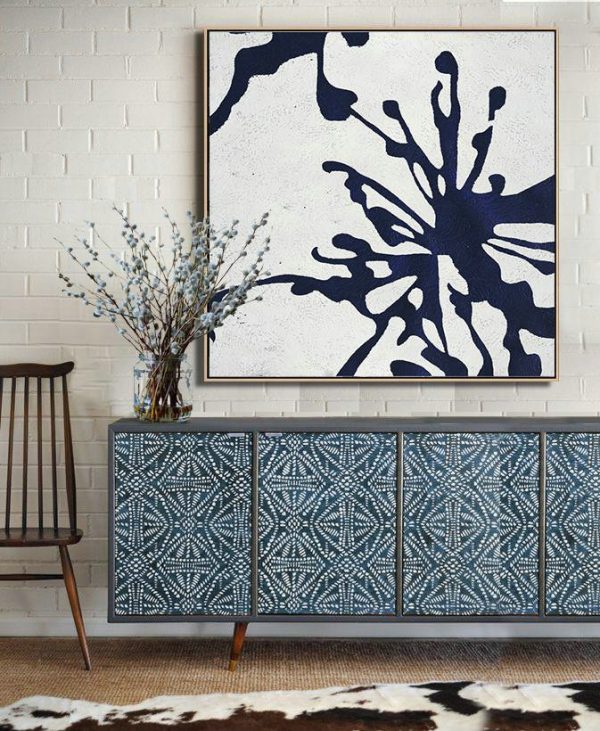 Original Abstract Painting Canvas Art,Hand Painted Navy Minimalist Painting On Canvas,Pop Art Canvas - Image 4