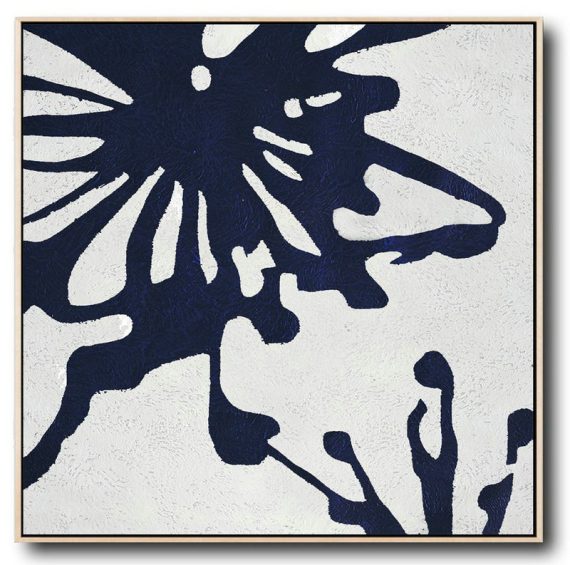 Handmade Large Contemporary Art,Hand Painted Navy Minimalist Painting On Canvas,Living Room Canvas Art