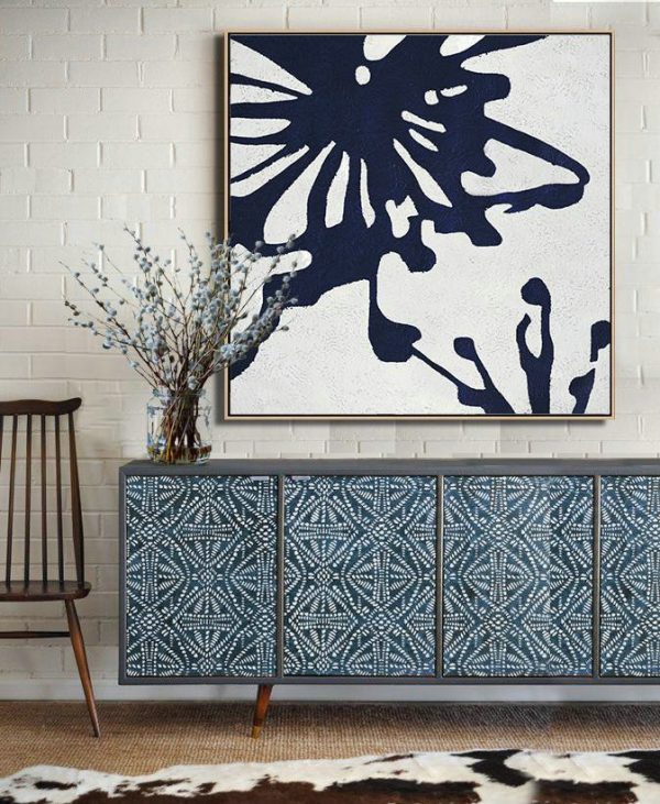 Handmade Large Contemporary Art,Hand Painted Navy Minimalist Painting On Canvas,Living Room Canvas Art - Image 4