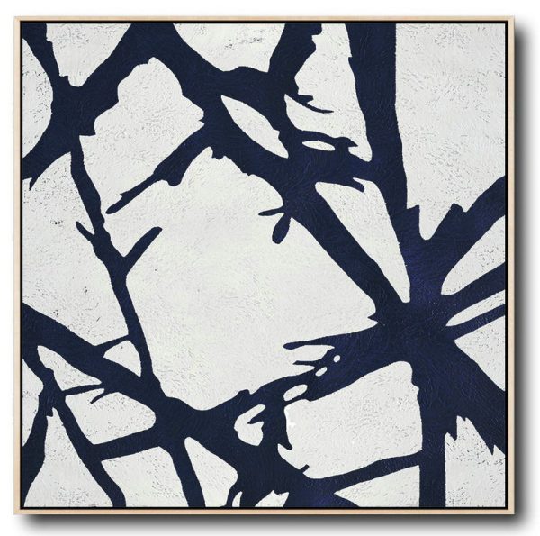 Original Abstract Painting Canvas Art,Hand Painted Navy Minimalist Painting On Canvas,Modern Art