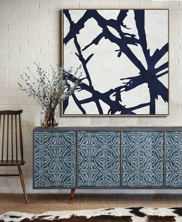 Original Abstract Painting Canvas Art,Hand Painted Navy Minimalist Painting On Canvas,Modern Art - Image 4