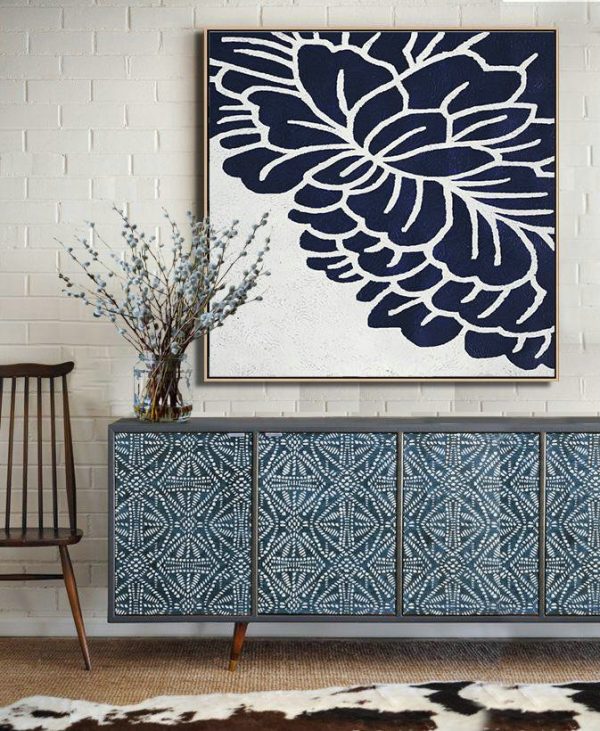 Large Abstract Art,Hand Painted Navy Minimalist Painting On Canvas,Abstract Painting On Canvas - Image 4