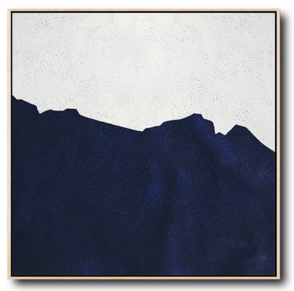 Extra Large Textured Painting On Canvas,Hand Painted Navy Minimalist Painting On Canvas,Original Art