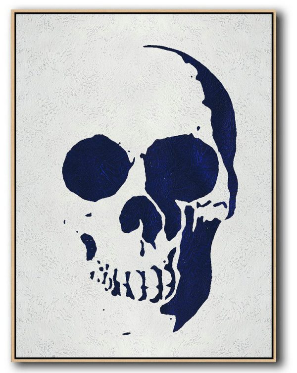 Handmade Large Painting,Buy Hand Painted Navy Blue Abstract Painting Skull Art Online,Huge Abstract Canvas Art