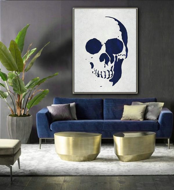 Handmade Large Painting,Buy Hand Painted Navy Blue Abstract Painting Skull Art Online,Huge Abstract Canvas Art - Image 2