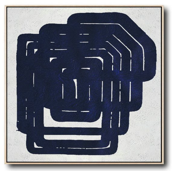 Large Abstract Art Handmade Oil Painting,Hand Painted Navy Minimalist Painting On Canvas,Contemporary Artwork