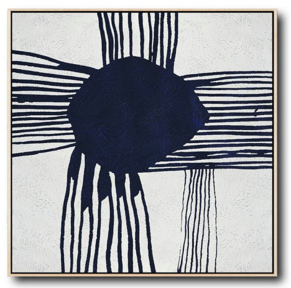 Extra Large Wall Art,Hand Painted Navy Minimalist Painting On Canvas,Acrylic Painting Wall Art