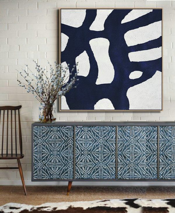 Handmade Painting Large Abstract Art,Hand Painted Navy Minimalist Painting On Canvas,Original Abstract Art Paintings - Image 2