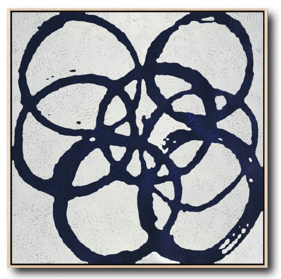 Extra Large Canvas Art,Minimalist Navy Blue And White Painting,Large Canvas Art,Modern Art Abstract Painting