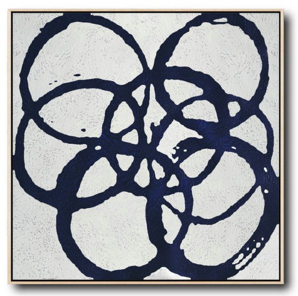 Extra Large Canvas Art,Minimalist Navy Blue And White Painting,Large Canvas Art,Modern Art Abstract Painting