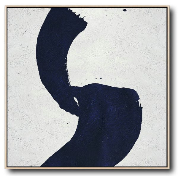 Large Abstract Art,Minimalist Navy Blue And White Painting,Large Wall Art Home Decor