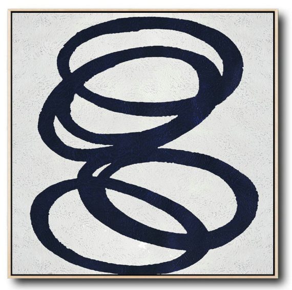 Handmade Large Contemporary Art,Minimalist Navy Blue And White Painting,Custom Canvas Wall Art