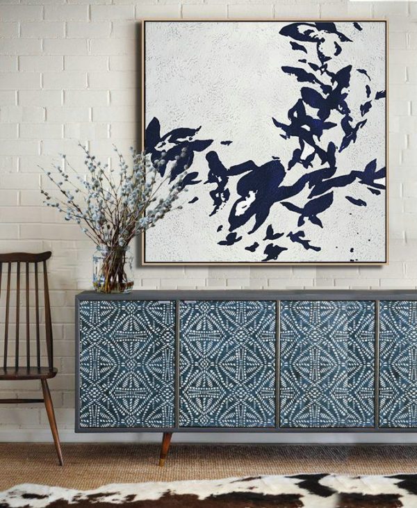 Large Oil Canvas Art,Minimalist Navy Blue And White Painting,Large Canvas Art,Modern Art Abstract Painting - Image 2