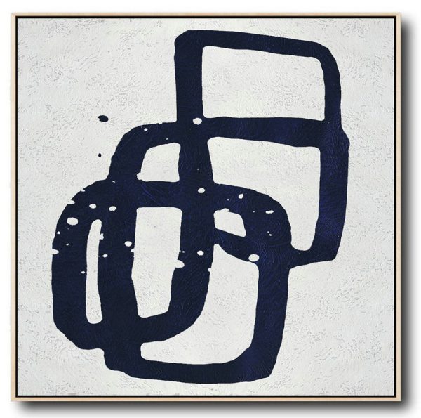 Huge Abstract Painting On Canvas,Minimalist Navy Blue And White Painting,Acrylic Painting On Canvas