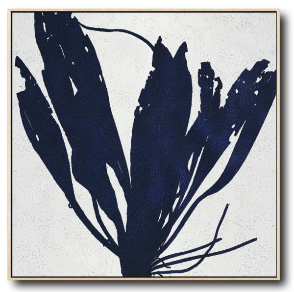 Large Canvas Wall Art For Sale,Minimalist Navy Blue And White Painting,Original Art Acrylic Painting