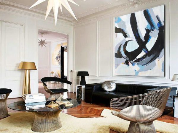 Large Abstract Art Handmade Oil Painting,Oversized Palette Knife Painting Contemporary Art On Canvas,Large Living Room Decor,White,Black,Gray.etc - Image 3