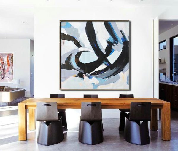 Large Modern Abstract Painting,Oversized Palette Knife Painting Contemporary Art On Canvas,Big Canvas Painting,White,Gray,Black,Blue.etc - Image 2