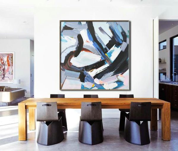 Large Modern Abstract Painting,Oversized Palette Knife Painting Contemporary Art On Canvas,Big Canvas Painting,White,Gray,Black,Blue.etc - Image 4