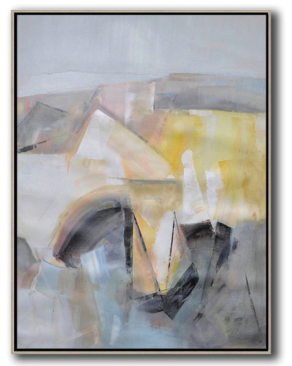 Large Modern Abstract Painting,Vertical Palette Knife Contemporary Art,Large Wall Canvas,Grey,Yellow,Black.etc