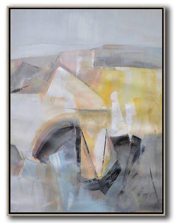 Large Modern Abstract Painting,Vertical Palette Knife Contemporary Art,Large Wall Canvas,Grey,Yellow,Black.etc